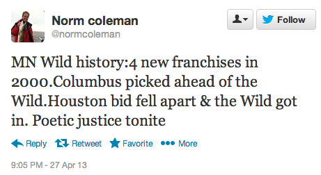 MN Wild history:4 new franchises in 2000.Columbus picked ahead of the Wild.Houston bid fell apart & the Wild got in. Poetic justice tonite